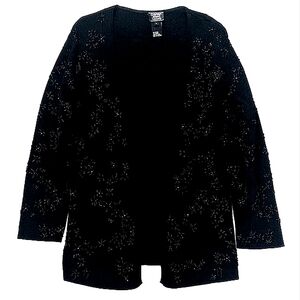 Camen Marc Valvo Women's Black Beaded Nylon Blend Long Sleeve Open Cardigan L